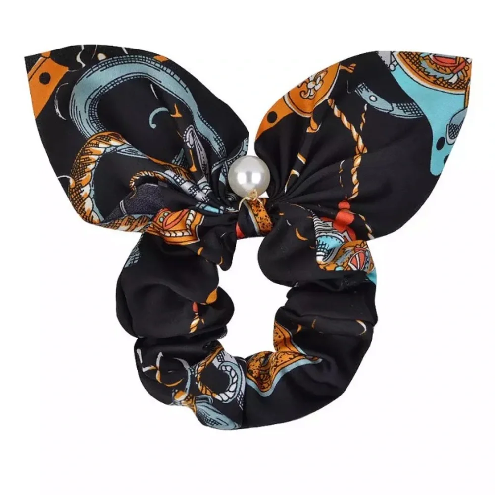 NEW Chiffon Bowknot Scrunchies w/ Faux Pearl